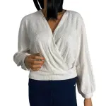1.STATE Cream Waffle Knit Faux Wrap Sweater