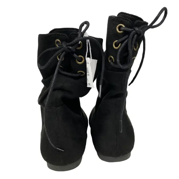 American Eagle Medium Black Faux Suede Tie Back Ankle Booties Size 3