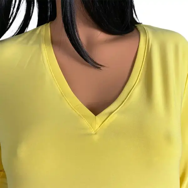 Anne Klein Citron Yellow V-Neck Stretch Top