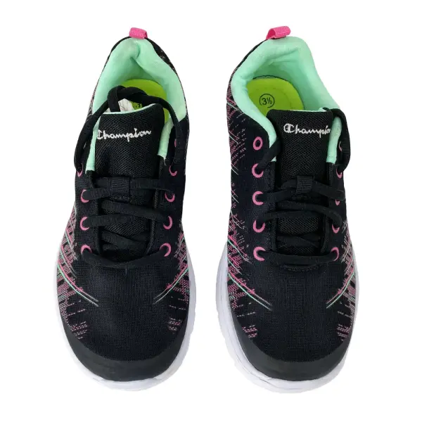 Champion Girls Athletic Sneakers Black Pink Green Size 3.5