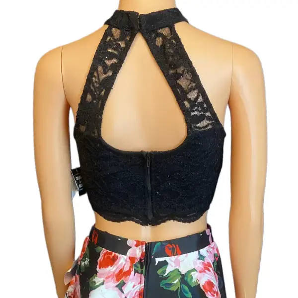 City Studios Two-Piece Lace Halter Top & Floral Skirt Set