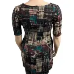 Connected Apparel Petite Fit and Flare Dress Abstract Grid Print Black Multi Size 12P