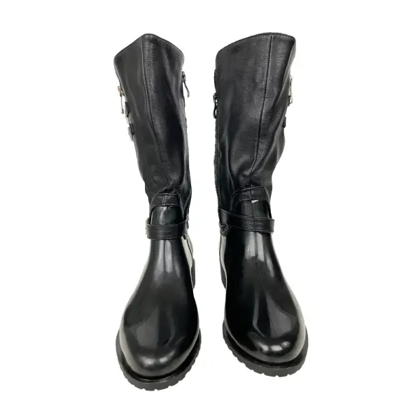 Forever Women’s Carrie 63 Knee High Round Toe Zip Up Lug Sole Rain Boots Size 4 Black