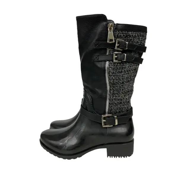 Forever Women’s Carrie 63 Knee High Round Toe Zip Up Lug Sole Rain Boots Size 4 Black
