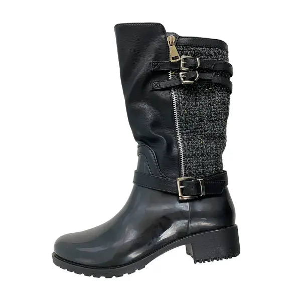 Forever Women’s Carrie 63 Knee High Round Toe Zip Up Lug Sole Rain Boots Size 4 Black