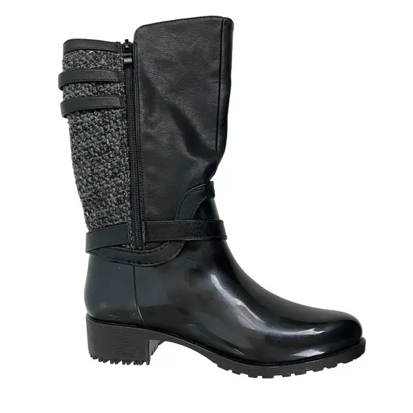 Forever Women’s Carrie 63 Knee High Round Toe Zip Up Lug Sole Rain Boots Size 4 Black
