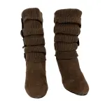 Reneeze Suede Slouch Boots Size 4 Brown Suede with Knitted Floral Top & Side Zipper