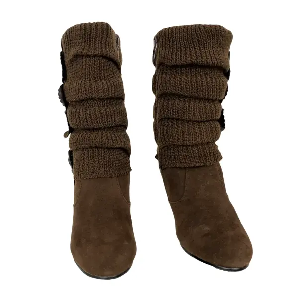 Reneeze Suede Slouch Boots Size 4 Brown Suede with Knitted Floral Top & Side Zipper