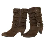 Reneeze Suede Slouch Boots Size 4 Brown Suede with Knitted Floral Top & Side Zipper