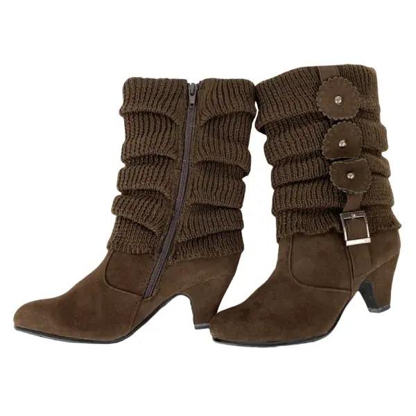 Reneeze Suede Slouch Boots Size 4 Brown Suede with Knitted Floral Top & Side Zipper