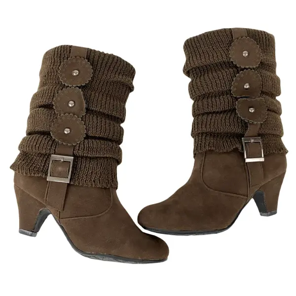 Reneeze Suede Slouch Boots Size 4 Brown Suede with Knitted Floral Top & Side Zipper